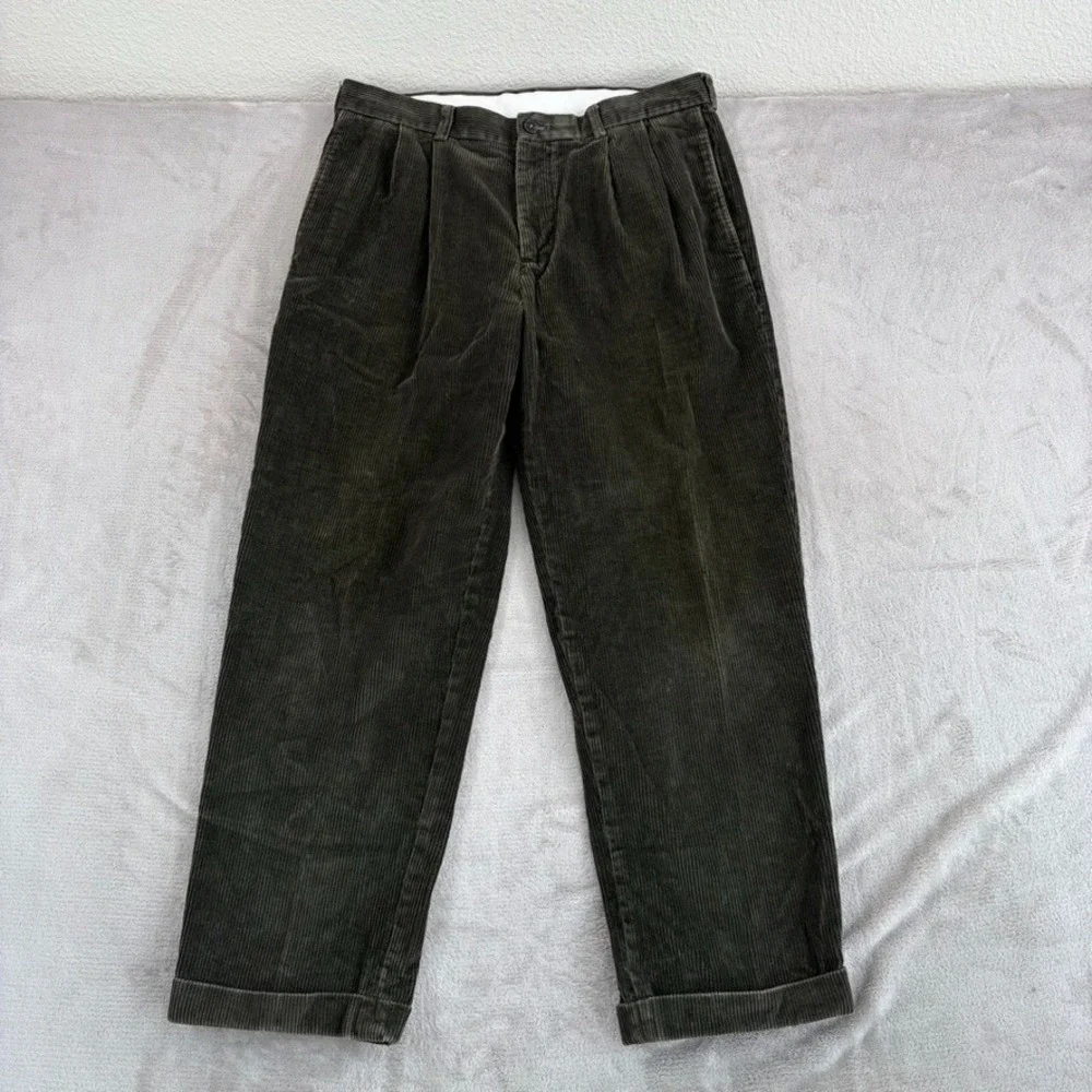 Brooks‎ Brothers Pleated Dress Pants Corduroy 36x30 Green Old Money Luxury Baggy